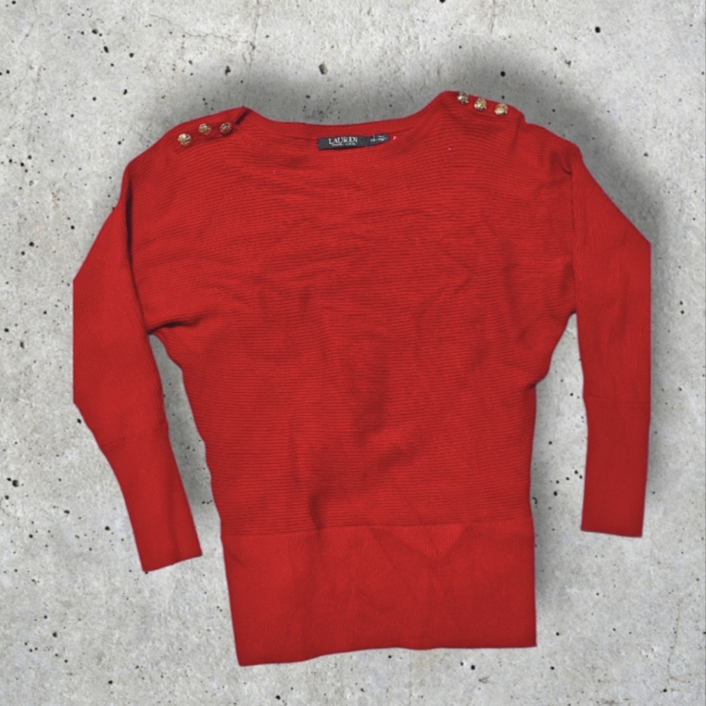 Lauren Ralph Lauren Button Sweater Womens Xsmall Red Cotton Pullover